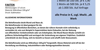 Händler - Art der Abholung: kontaktlose Übergabe - Straß im Attergau - Bedruckte Behelfsmasken mit Ihrem Logo  - BUBNA Systeme 