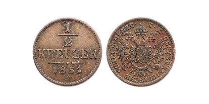 Händler - Zahlungsmöglichkeiten: auf Rechnung - Vigaun - 1/2 Kreuzer 1851 A von Kaiser Franz Joseph - Halbedel Münzen & Medaillen GmbH.