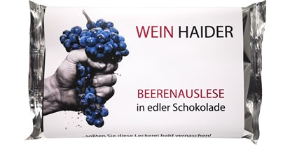 Händler - überwiegend selbstgemachte Produkte - Bezirk Neusiedl am See - Edelschokolade mit Süßweincreme gefüllt. - Wein Haider