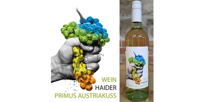 Händler - überwiegend Fairtrade Produkte - Purbach am Neusiedler See - Primus Austriakuss. Frisch, spritzig und fruchtig mit belebender Säure und angenehmer Restsüße. - Wein Haider
