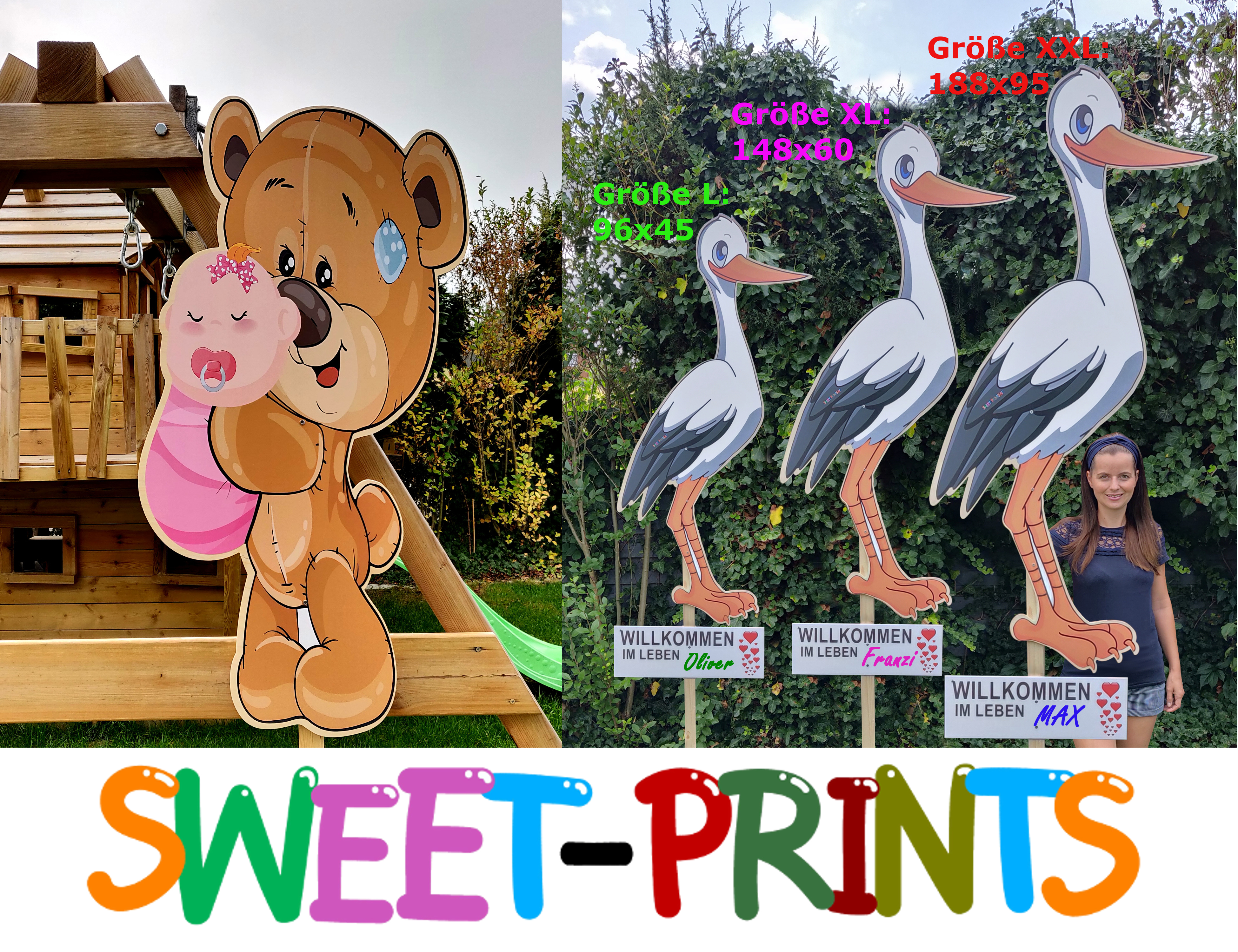 Produzenten: Babystorch aus Holz in unterschiedlichen Größen. Das Aufstellen eines Holzstorch zur Geburt eines Babys ist ein sehr beliebter Brauch. Bei uns bekommen Sie neben dem süßen Storch aus Holz auch einen süßen Bär aus Holz mit einem Baby im Arm. - Sweet-Prints.at