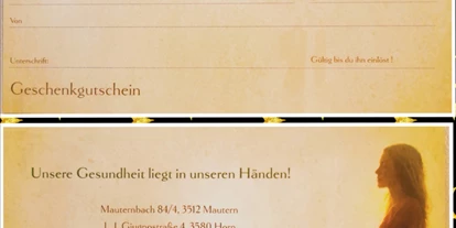 Händler - Grub (Irnfritz-Messern) - Geschenkgutschein, Wertgutschein €.  - Humanenergetikerin Ulrike Blei 