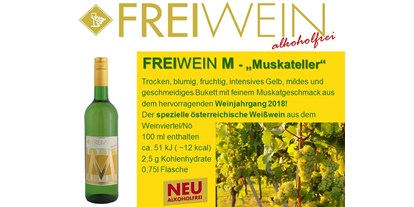 Händler - Unternehmens-Kategorie: Versandhandel - PLZ 9543 (Österreich) - FREIWEIN M ("Muskateller") - Alkoholfreier Weingenuss - Bernhard Huber