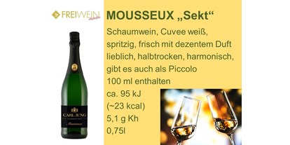 Händler - Produkt-Kategorie: Lebensmittel und Getränke - Weißenstein (Weißenstein) - "Sekt" (Schaumwein) Mousseux - Alkoholfreier Weingenuss - Bernhard Huber