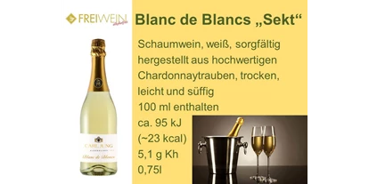 Händler - bevorzugter Kontakt: per E-Mail (Anfrage) - PLZ 9062 (Österreich) - "Sekt" (Schaumwein) Blanc de Blancs - Alkoholfreier Weingenuss - Bernhard Huber