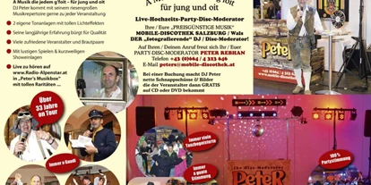 Händler - Zahlungsmöglichkeiten: Bar - Eugendorf - Peter's Flyer (Innen) - Peter´s Mobile Discothek / Disc-Moderator Peter Rebhan aus Salzburg