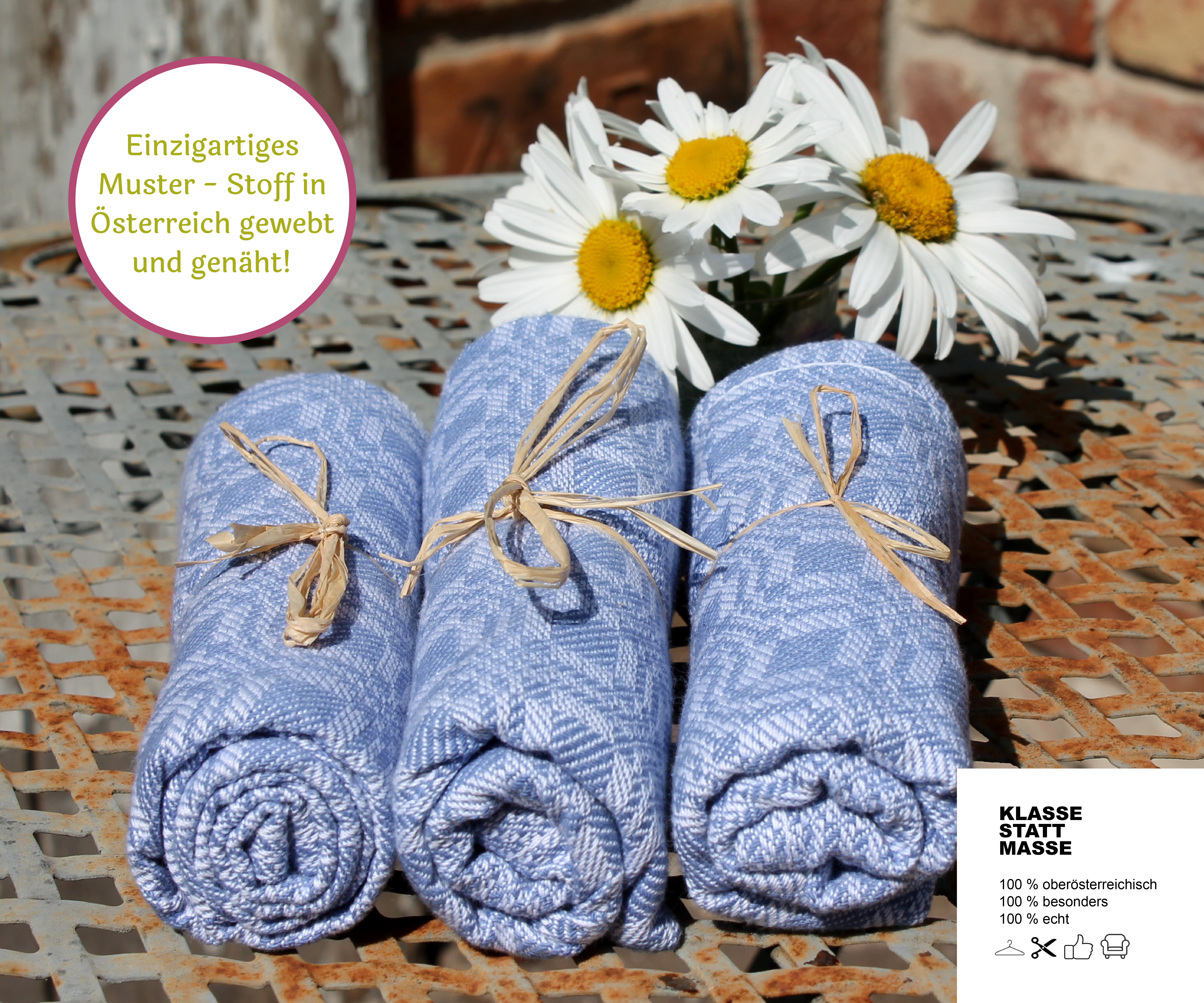 Unternehmen - Jedes Tuch wird von Hand liebevoll gerollt. Perfekt als Gastgeschenk. - Premium Geschirrtuch, 100% Baumwolle, made in Austria