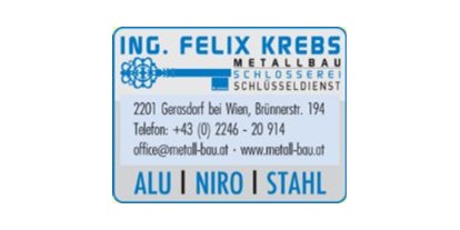 Händler - Zahlungsmöglichkeiten: Überweisung - PLZ 2104 (Österreich) - Metallbau Schlosserei Schlüsseldienst - Ing. Felix Krebs Metallbau Schlosserei Schlüsseldienst