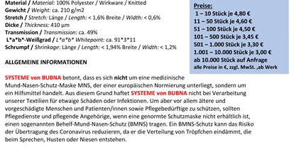 Händler - bevorzugter Kontakt: per WhatsApp - Truchtlingen - Behelfsmasken in weiss und blau ab sofort verfügbar - BUBNA Systeme 