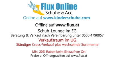 Händler - Art der Abholung: Übergabe mit Kontakt - Wimsbach - Flux Online Logo - Flux Online Schuhe & Acc. - www.kinderschuhe.com