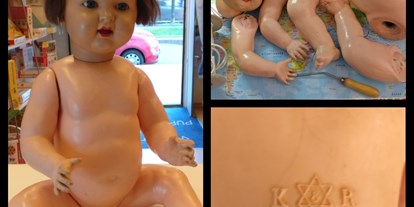 Händler - Produkt-Kategorie: Baby und Kind - Wien Meidling - Die antike Puppe bekommt einen neuen Gummizug! Ab gehts mit der Puppe zur jungen Puppenmama! - Der Puppendoktor