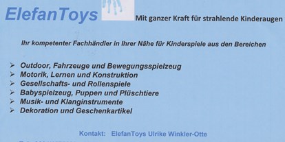Händler - Produkt-Kategorie: Spielwaren - PLZ 8612 (Österreich) - Unser Sortiment im Überblick - ElefanToys Ulrike Winkler-Otte