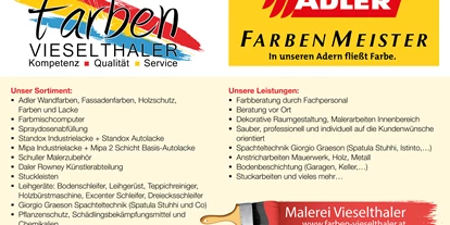 Händler - bevorzugter Kontakt: per E-Mail (Anfrage) - Obernberg (Oberhofen am Irrsee) - Farben und Malerei Vieselthaler 