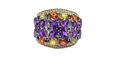 Händler - Produkt-Kategorie: Schmuck und Uhren - Exquisiter Ring mit Amethyst Blüten und bunten Saphiren - JOY
