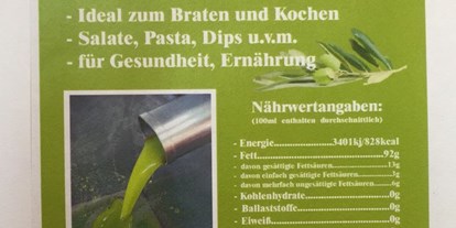 Händler - überwiegend Bio Produkte - PLZ 5411 (Österreich) - Ölinhalt - Olivenöl Maringer