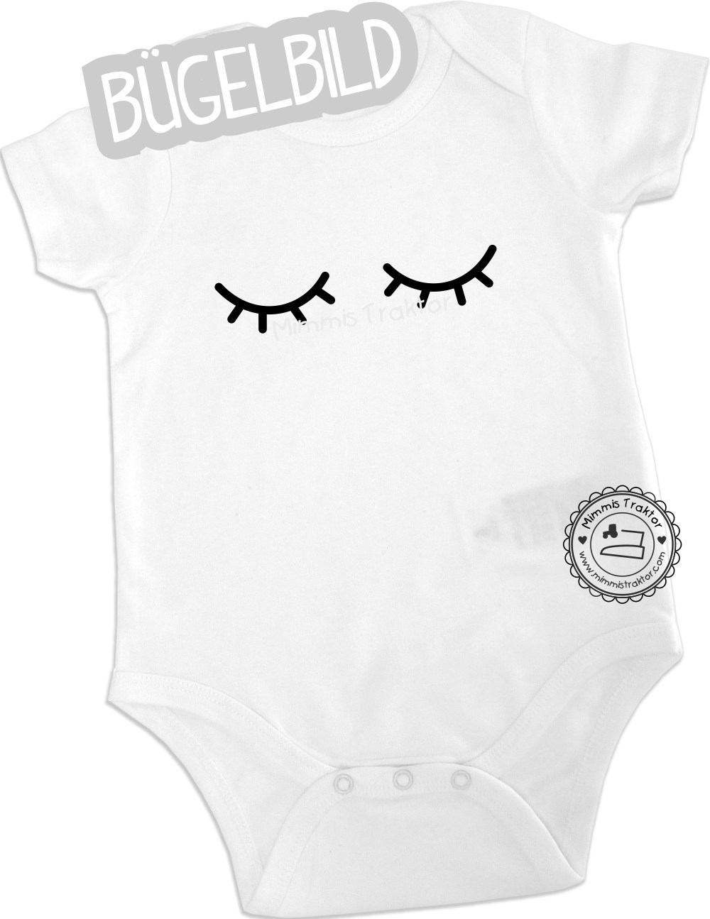 Mimmis Traktor. Bügelbilder für Kinder und Erwachsene. Das Handmade-Label aus Österreich Produkt-Beispiele Bügelbild Wimpern 12,5 cm (je 5 cm) SCHWARZ