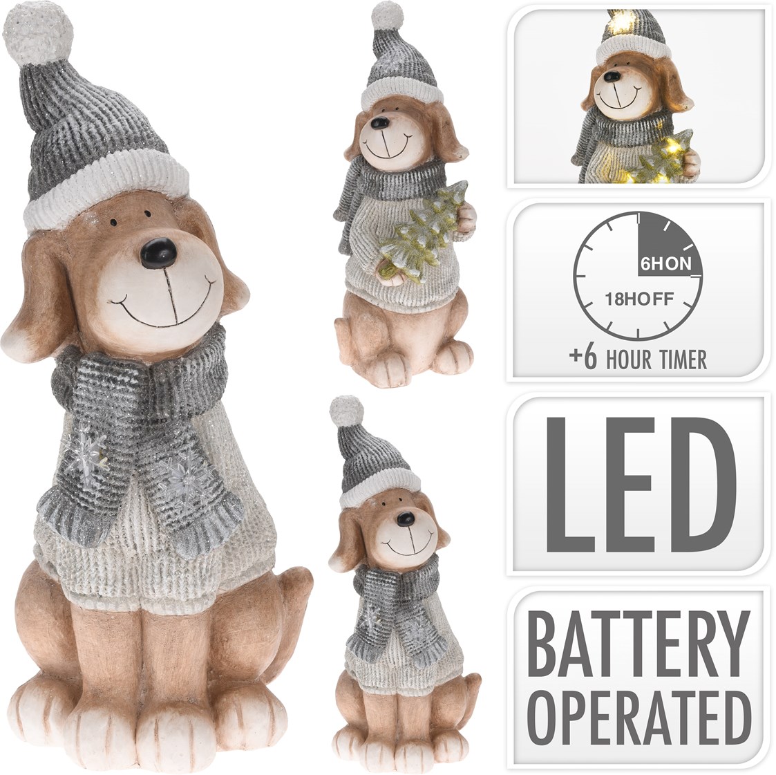 Unternehmen: Keramik Figur Hund mit LED 23x61 cm - Weihnachtsdiskont