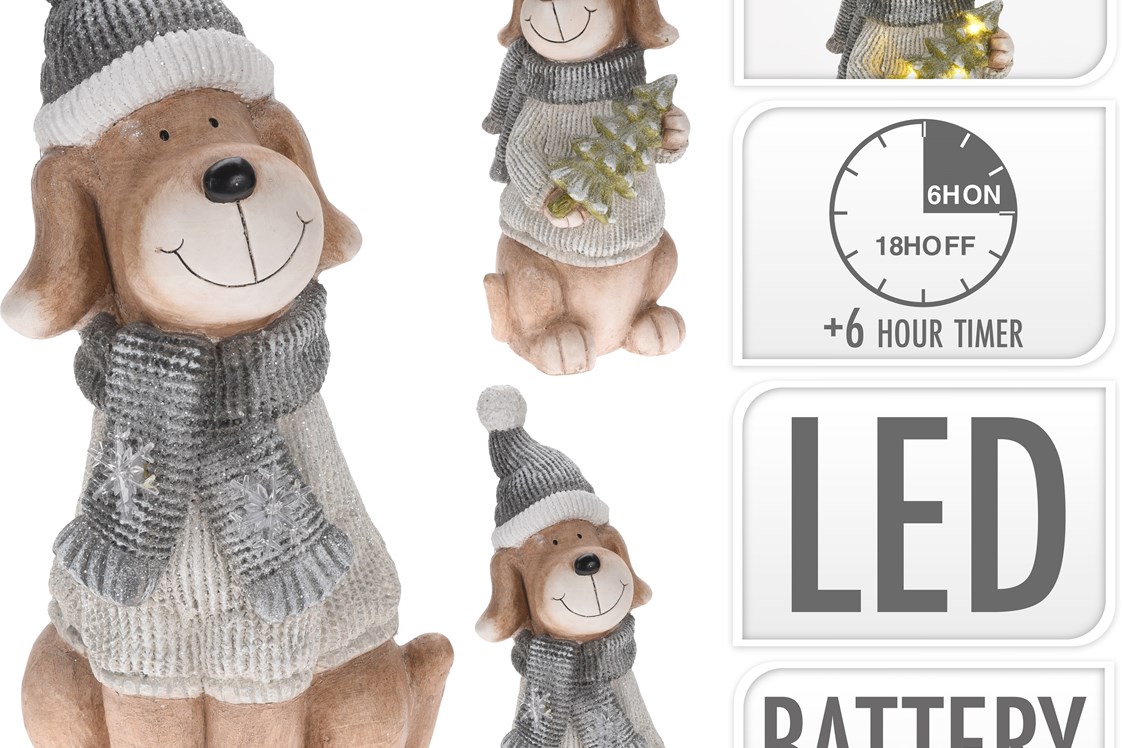 Unternehmen: Keramik Figur Hund mit LED 23x61 cm - Weihnachtsdiskont