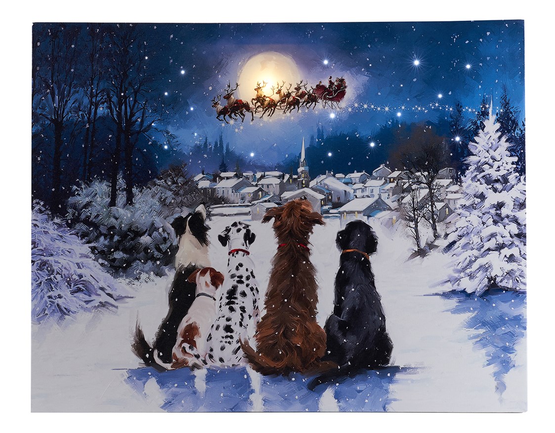 Unternehmen: LED Bild Hunde mit Mond 38x48 cm - Weihnachtsdiskont