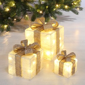 Unternehmen: LED Geschenkboxen 3er Set weiß - Weihnachtsdiskont