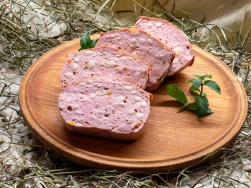 Schafzuchtbetrieb Maurer Produkt-Beispiele Fleischkäse pikant/Lamm
