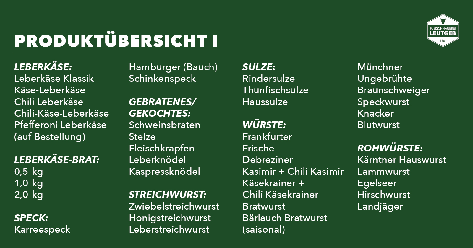 Händler - Tennengau - Fleischhauerei Leutgeb