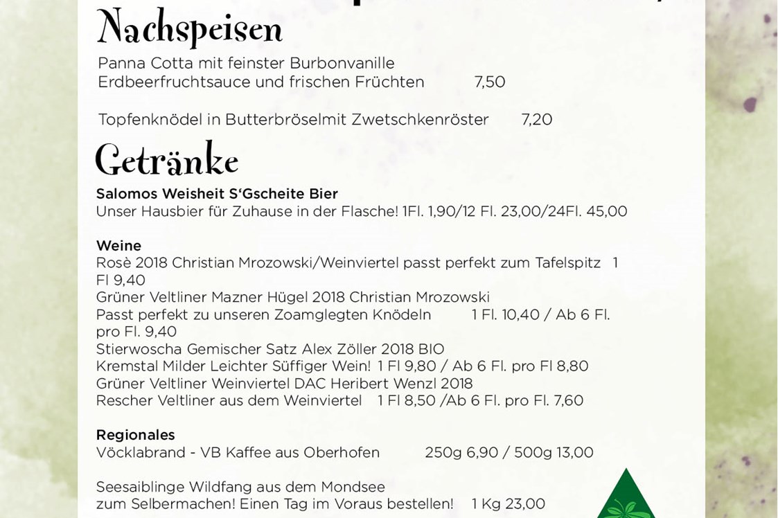 Wirtshaus: Aktuelle Speisekarte auf www.hitzl.at - Wirtshaus zur Westbahn