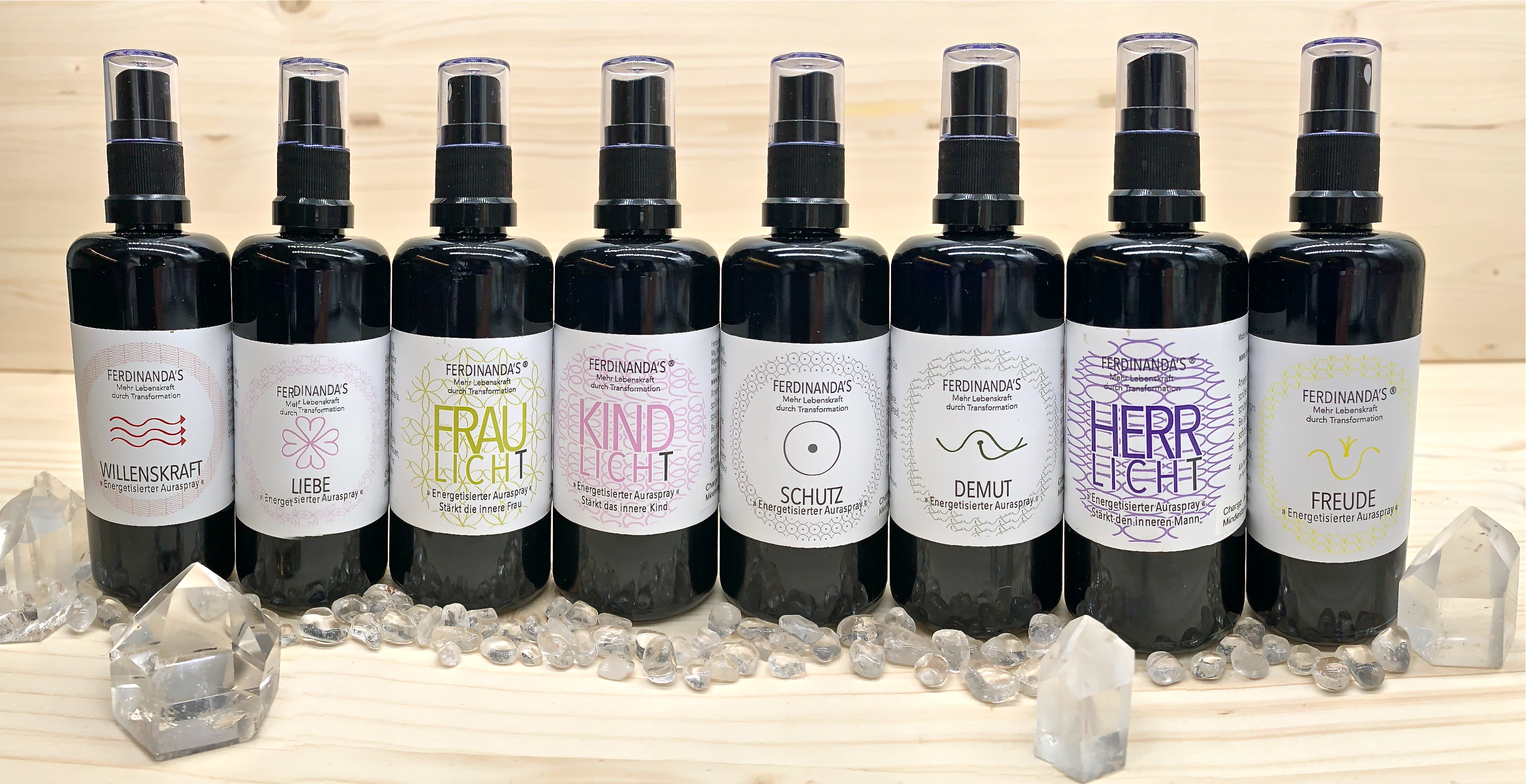 Ferdinanda’s  Produkt-Beispiele Energetisierte Lebenskraft-Symbol-Aurasprays