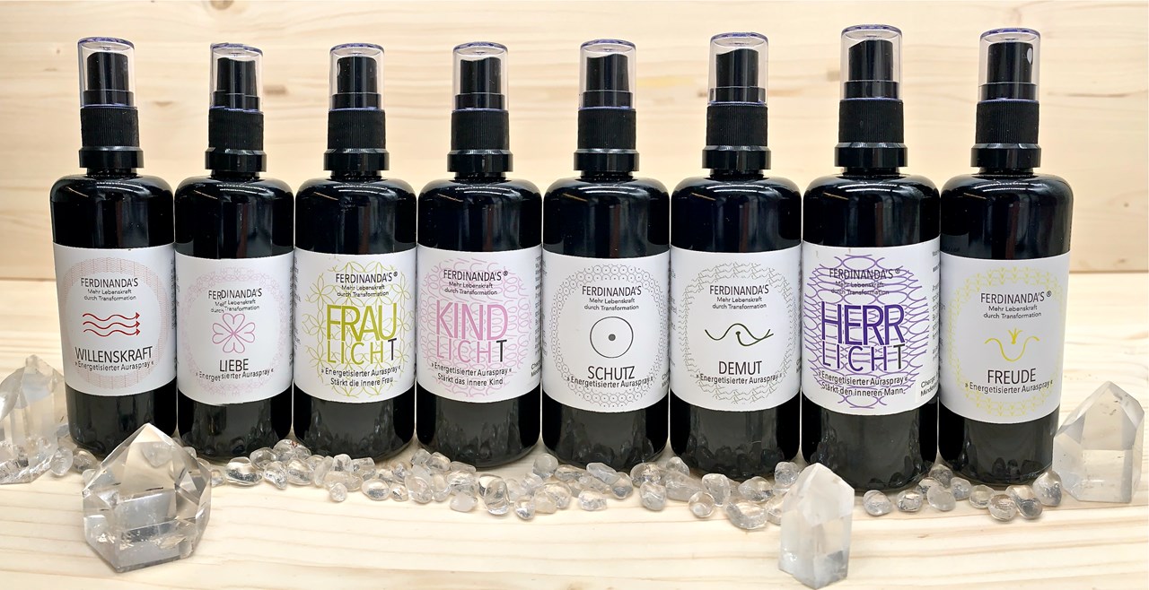 Ferdinanda’s  Produkt-Beispiele Energetisierte Lebenskraft-Symbol-Aurasprays