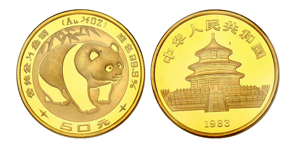 Unternehmen: Chinesische Goldmünzen 50 Yuan Pandabär - Halbedel Münzen & Medaillen GmbH.