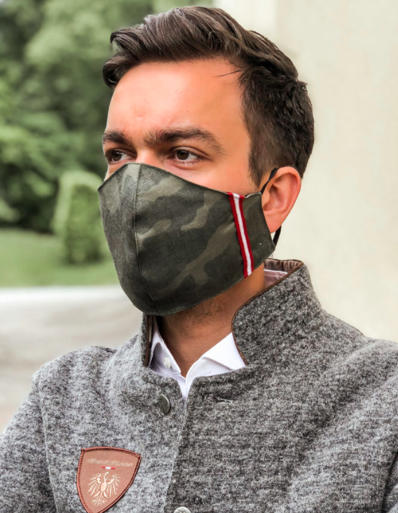 Mirabell Plummer by Tracy Hauenschild Produkt-Beispiele Männer Corona Maske “CAMOUFLAGE” – Limited Edition