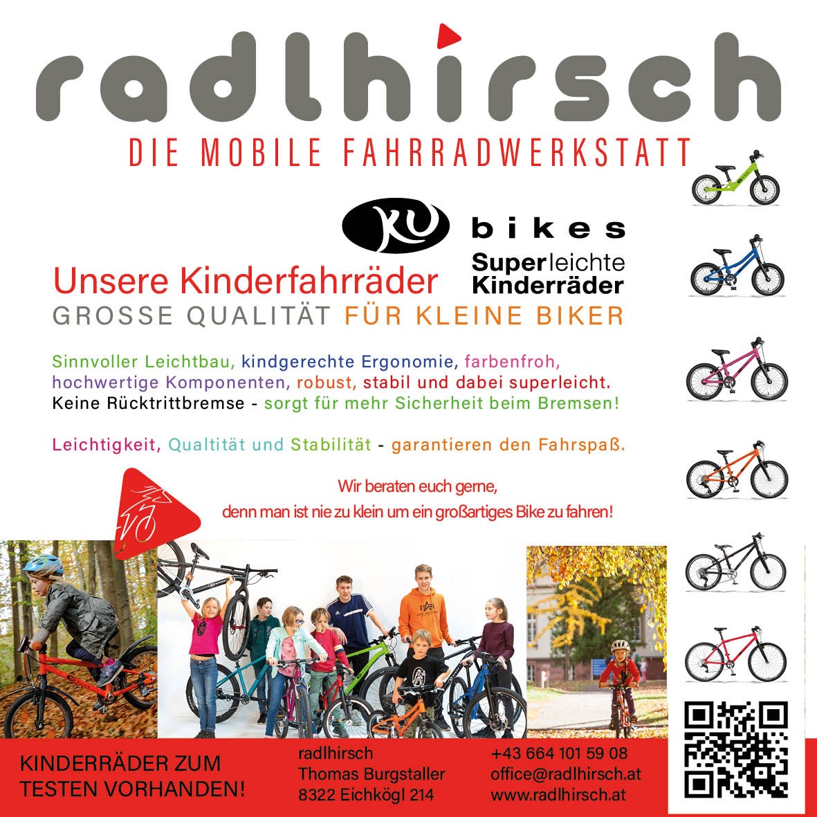 radlhirsch - die mobile Fahrradwerkstatt Leistungsübersicht super leichte Kinderfahrräder