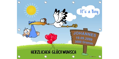 Händler - Gleisdorf - Banner zur Geburt und Geburtsbanner sind neben den Babystörchen aus Holz eine beliebte Möglichkeit den neuen Erdenbürger Wilkommen zu heißen. Hier als Beispiel ein Banner für einen Jungen - Sweet-Prints.at