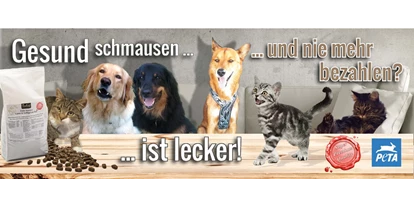 Händler - Großwilfersdorf - Das Bild zeigt verschiedene Katzen und Hunde, welche Fedor® Tiernahrung genießen. Geschrieben Das Bild zeigt verschiedene Katzen und Hunde, welche Fedor® Tiernahrung genießen. Geschrieben steht „Natürlich gesundes Futter ohne chemische Farb-, Aroma-, Lock- oder Konservierungsstoffe!“   - Fedor® Tiernahrung