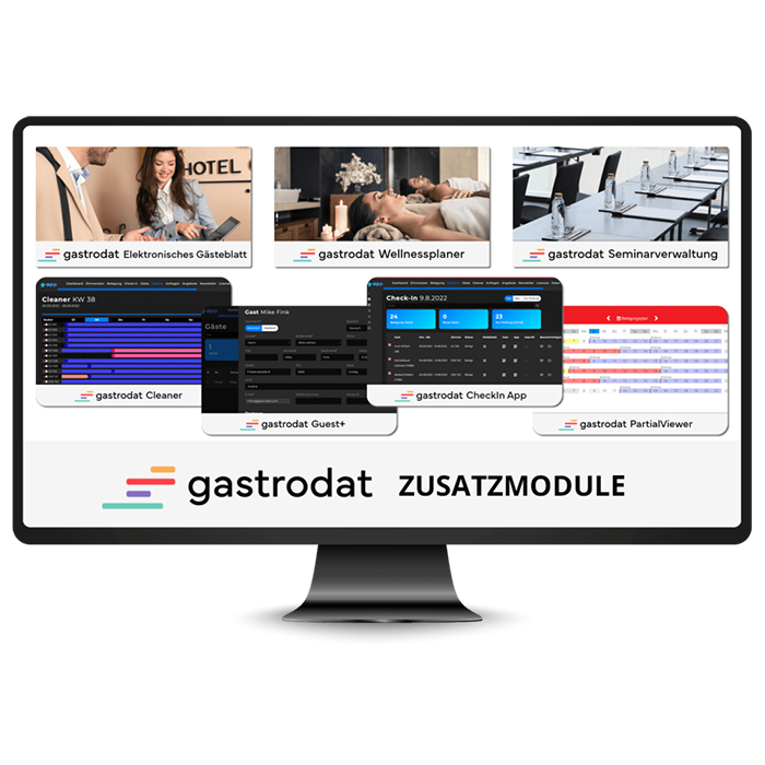 Händler - Salzburg-Stadt (Salzburg) - Für spezielle Bedürfnisse hat gastrodat zahlreiche Zusatzmodule entwickelt, die durch ihre zielgenauen Funktionen überzeugen: Seminarverwaltung, Ressourcenplaner, Kellnerverwaltung und Elektronische Gästeblatt (EGB). - simplify hospitality