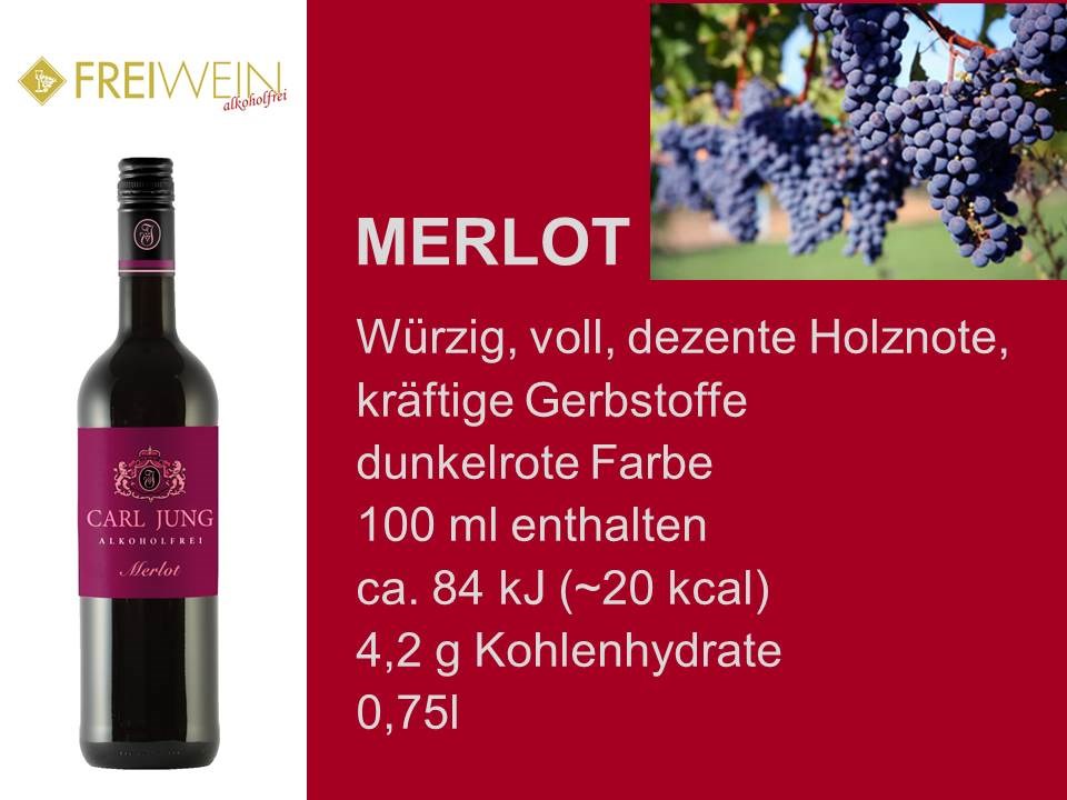 Alkoholfreier Weingenuss - Bernhard Huber Produkt-Beispiele Carl Jung MERLOT VEGAN