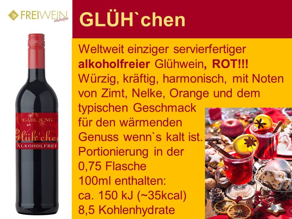 Alkoholfreier Weingenuss - Bernhard Huber Produkt-Beispiele Carl Jung - GLÜH`chen VEGAN