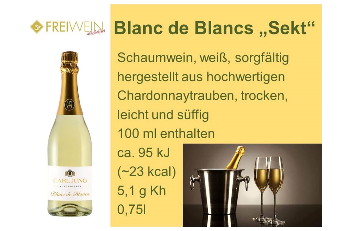Unternehmen: "Sekt" (Schaumwein) Blanc de Blancs - Alkoholfreier Weingenuss - Bernhard Huber