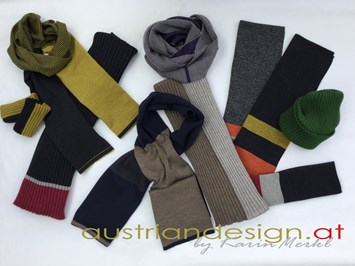 Schauraum für angewandte Kunst Produkt-Beispiele Schals und wandelbare one size Kleidung von austriandesign.at