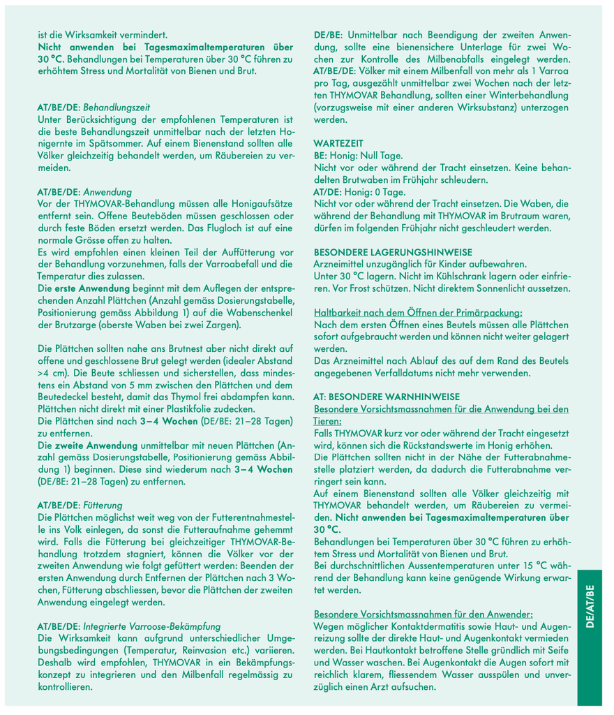 Händler - Haus und Garten: Tierbedarf - Thymovar gegen Varroa 10 Plättchen von Andermatt BioVet