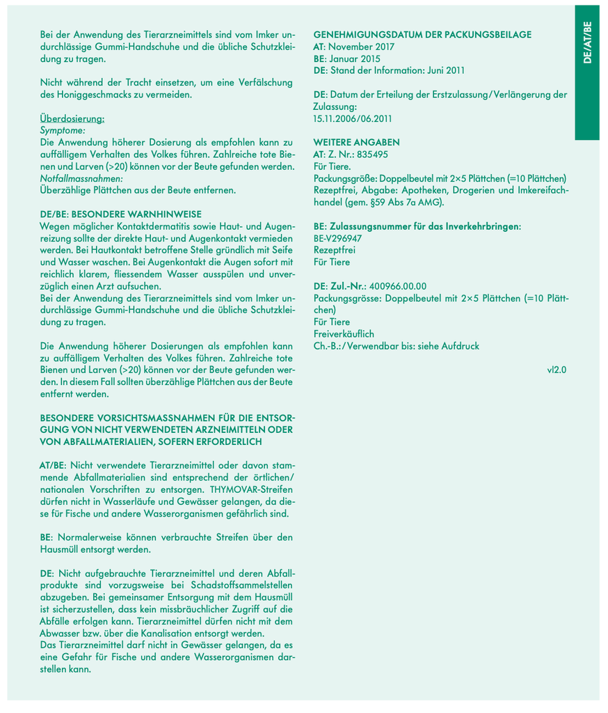 Händler - Haus und Garten: Tierbedarf - Thymovar gegen Varroa 10 Plättchen von Andermatt BioVet