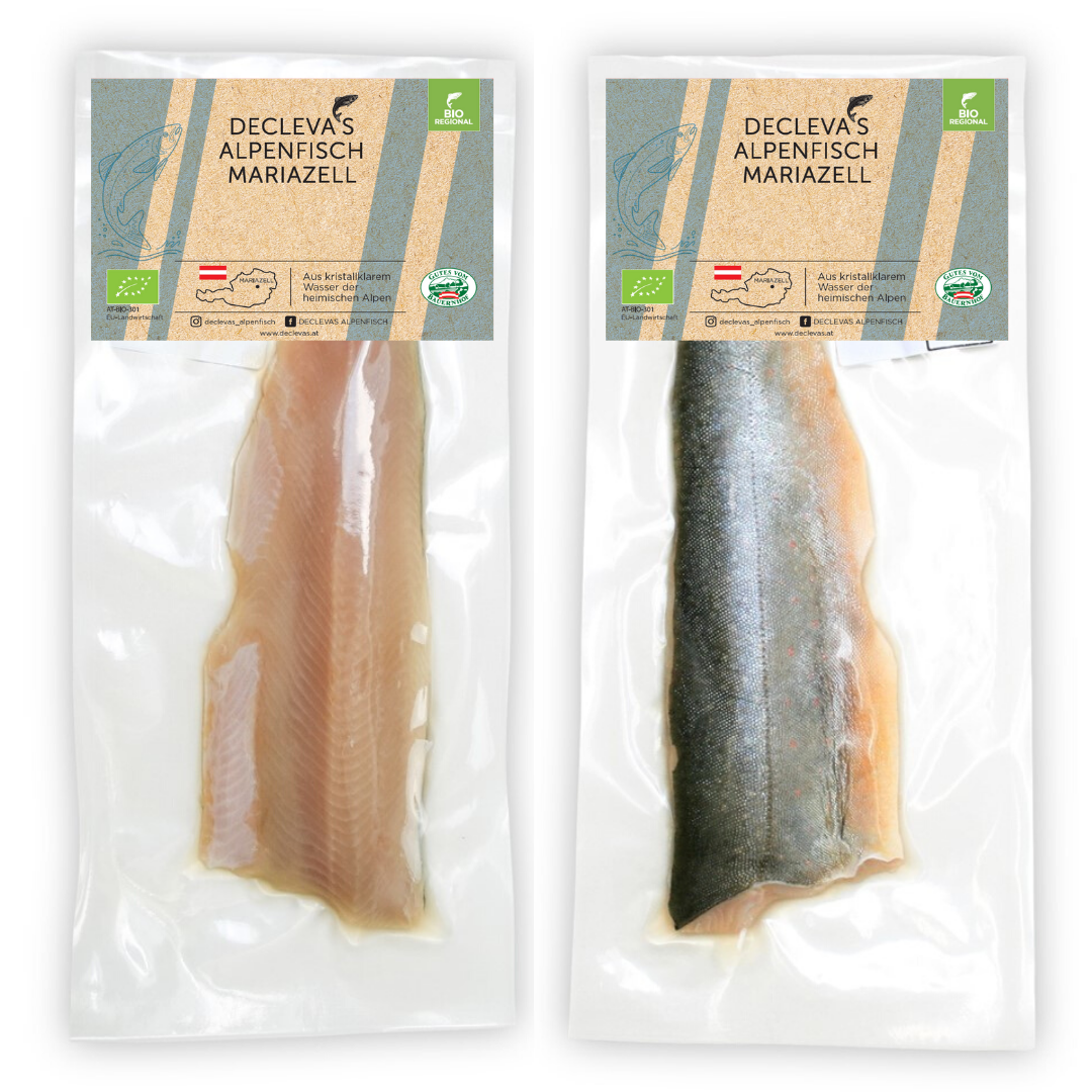 Declevas Alpenfisch Mariazell Produkt-Beispiele Mariazeller Bio–Bachsaiblingsfilet