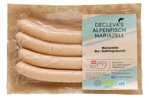 Declevas Alpenfisch Mariazell Produkt-Beispiele Mariazeller Bio-Saiblingsbratwürstl