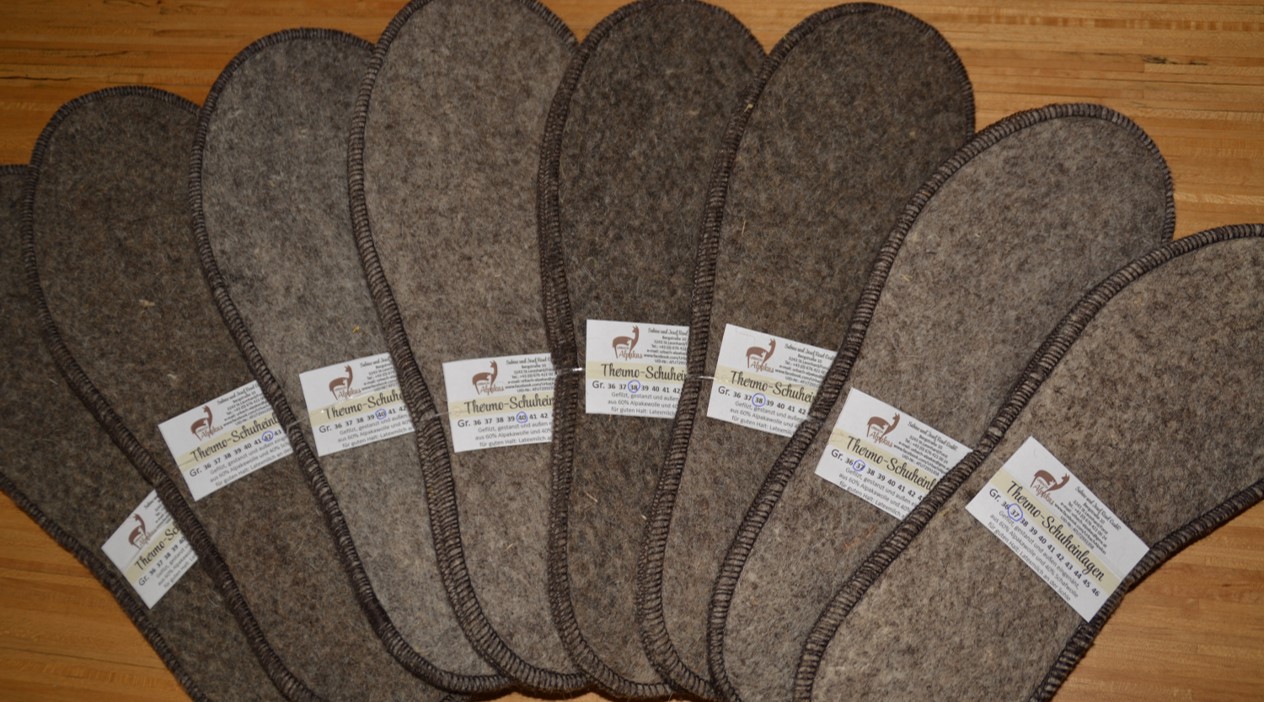 Urbach Alpakas Produkt-Beispiele Alpaka-Schuheinlagen