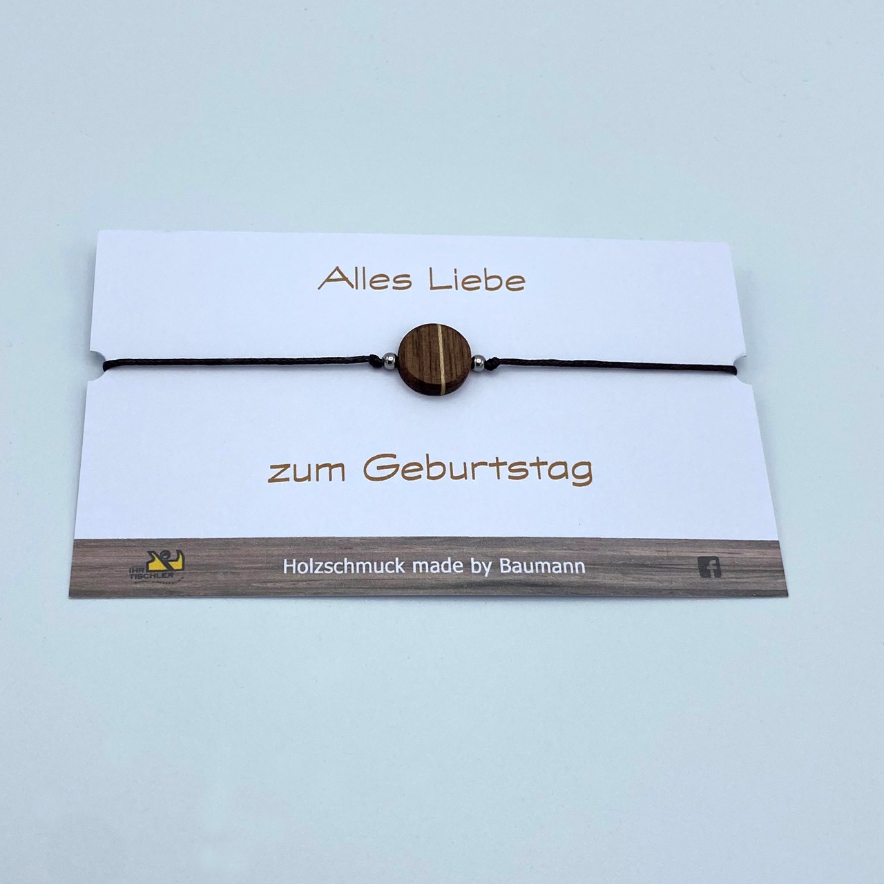 Holzschmuck & Holzhandtaschen made by Baumann Produkt-Beispiele Armband zart + Holzelement (Art.Nr. 250)