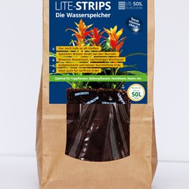 Unternehmen: LITE-STRIPS - Die biologische Wasserspeicher Bio1 sind 100 % biologisch abbaubare wurzelnahe Wasserspeichervliese in Streifenform zum Einmischen in die Erde. - Lite-Soil Gmbh