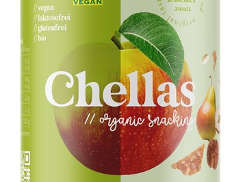 CHELLAS // organic snacking (MAIAS OG) Produkt-Beispiele CHELLAS // organic snacking APFEL-BIRNEN BITES mit Haselnüssen & Apfelstücken