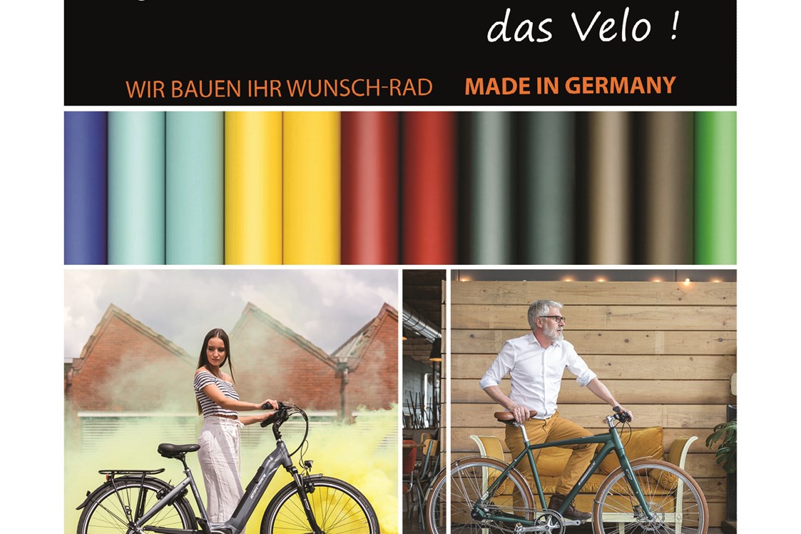 Unternehmen: Ihr persönliches Wunschrad von Velo de Ville - frei konfigurierbar!
Wählen Sie Ihre Ausstattung und passen Sie Ihr Fahrrad oder E-Bike Ihren individuellen Bedürfnissen an.
Konfigurieren unter www.velo-de-ville.com/de/fahrrad-konfigurator und bei Happy Bike bestellen! - Happy Bike Buchner GmbH