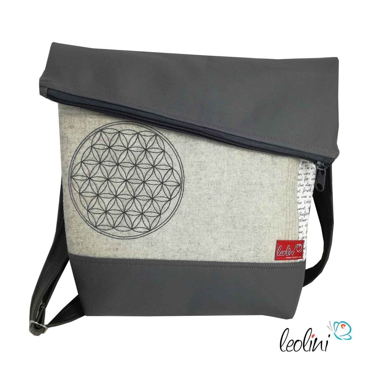 Leolini  Produkt-Beispiele Blume des Lebens Foldovertasche handmade