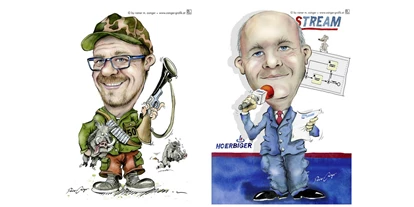 Händler - Klagenfurt - Karikaturen: Ich zeichne, male und illustriere lustige Karikaturen für Sie nach Ihren Wünschen und Angaben in sämtlichen Techniken: Aquarell, Öl, Buntstift, Bleistift...
Ob am Computer als Vektorgrafik oder auf der Leinwand, ganz nach Ihrem Wunsch und gerne auch von Ihrem Foto.
Eine humorvolle und lustige Karikatur als Geschenk ist auch eine nette  und vor allem bleibende und wertvolle Erinnerung. Originelle Karikaturen fertige ich als Karikaturist stilistisch vereinfacht oder fotorealistisch detailgenau an. Karikaturen und Cartoons des Karikaturisten Osinger Rainer Michael aus Kärnten in Österreich. - Studio OSINGER rmo-grafik